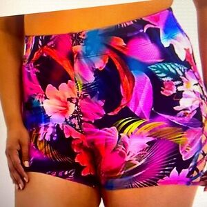 Torrid Tropical Floral Leaf Strappy Swim Shorts.
